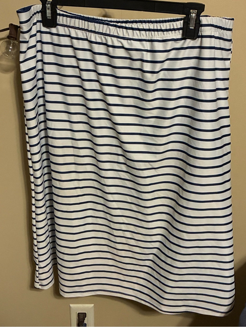White & Navy Stripe Midi Skirt